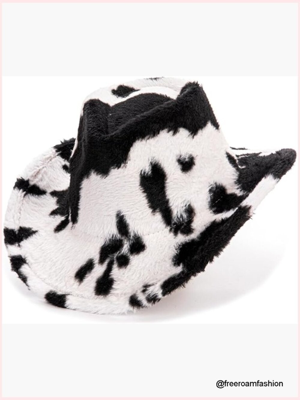 Women's Cow Print Fleece Cowboy Hat with Wide Brim, Adjustable, Western Style